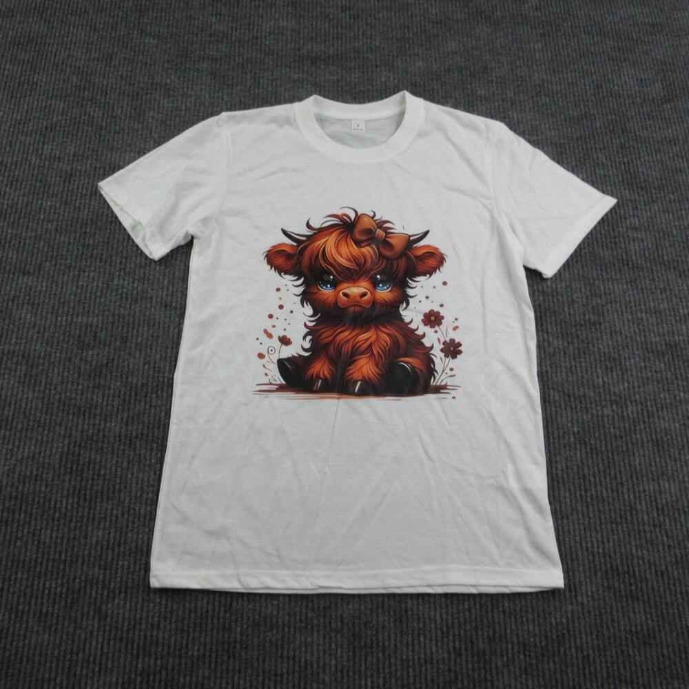 Highland Cow Shirt Mens S White Crew Neck Cotton Short Sleeve StoneT Graphic Tee